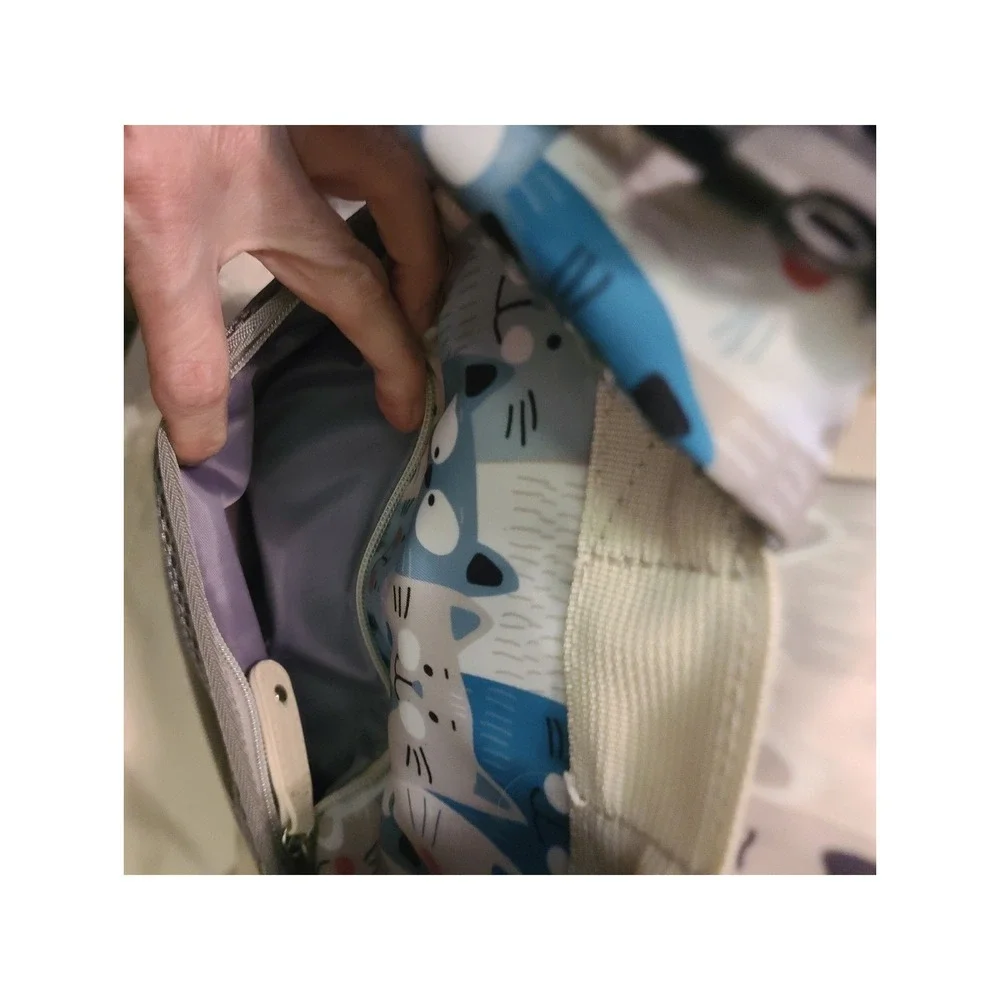 Diaper Bag Backpack Cat Print Blue Grey‎ White USB Charging Port Laprop Travel